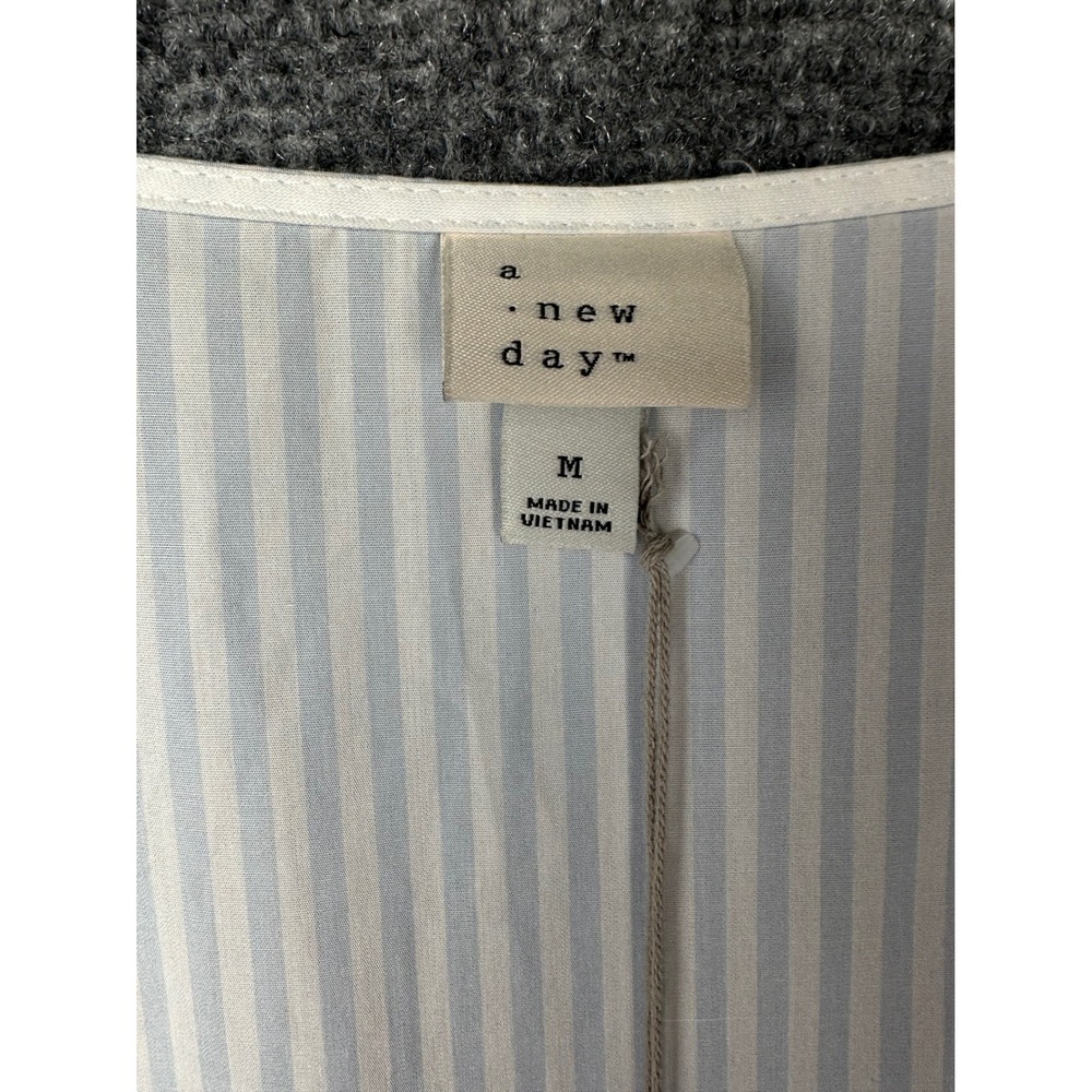 A New Day Womens Striped Tiered Babydoll Mini Dress‎ M Blue White Coastal Summer - Picture 3 of 12